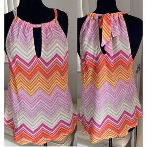 Trina Turk Chevron Halter Top Bright Color L